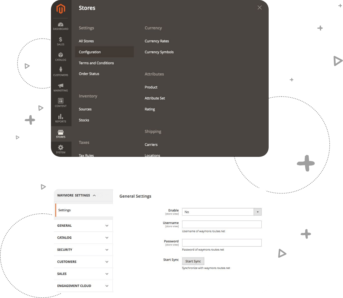 WayMore Magento integration screens