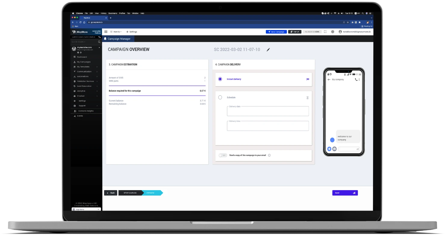 SMS-Kampagnenübersicht der WayMore-Marketing-Cloud-Plattform
