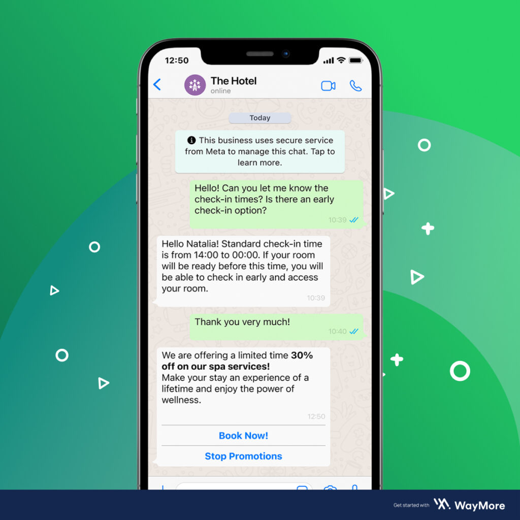 WhatsApp Business Messaging 2023 pricing update example-Opening a marketing conversation inside a service conversation
