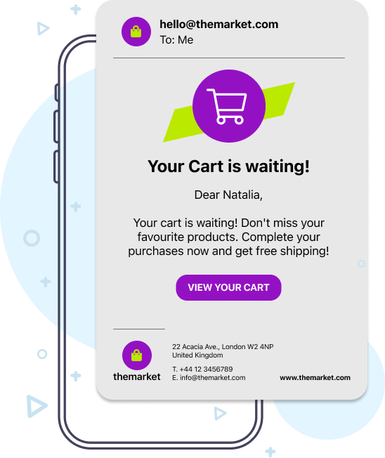 Example of an automated message about an abandoned cart that you could sent to your customers.