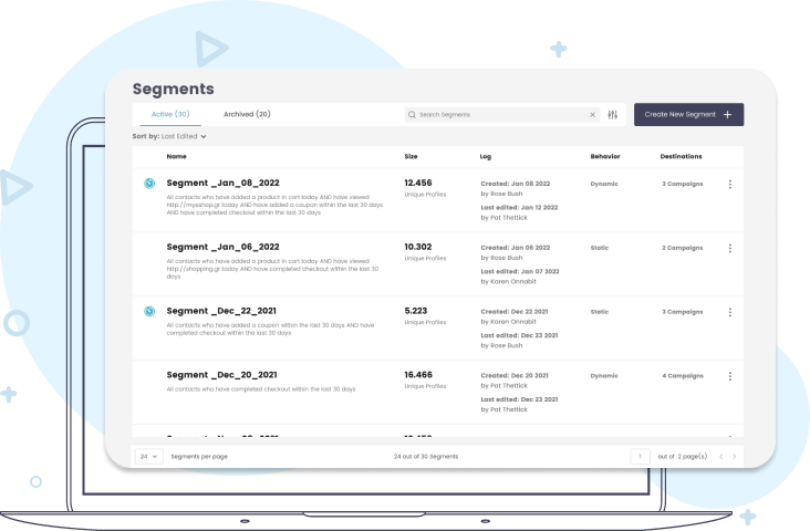 Display of how WayMore segments your targeted audience Segmentation