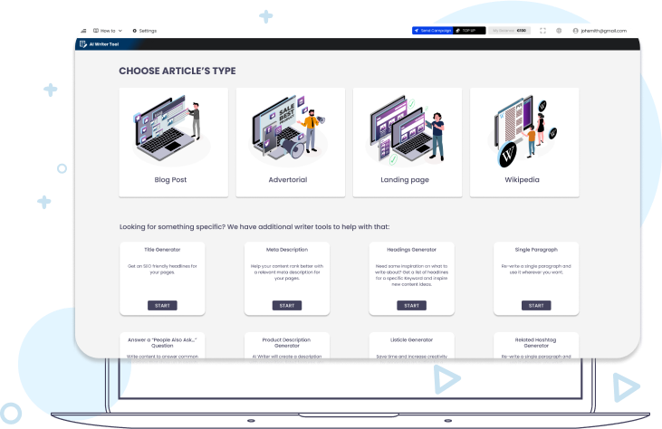 An image that shows the interface of WayMore's AI tool which can automatically generate images and SEO-friendly blog articles.