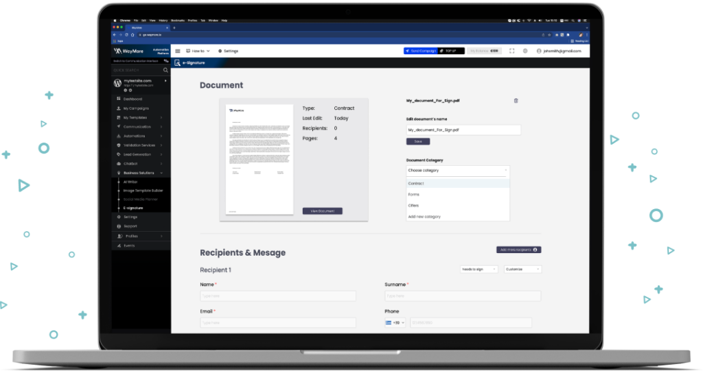 A snapshot showing the UI of WayMore's eSignature platform.