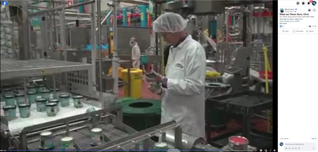 Unique social media post example: A screenshot of a behind-the-scenes video post by Ben & Jerry’s on Facebook.