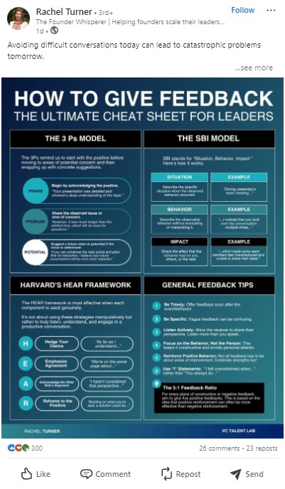 Unique social media post example: A screenshot of an educational infographic LinkedIn post by Rachel Turner.